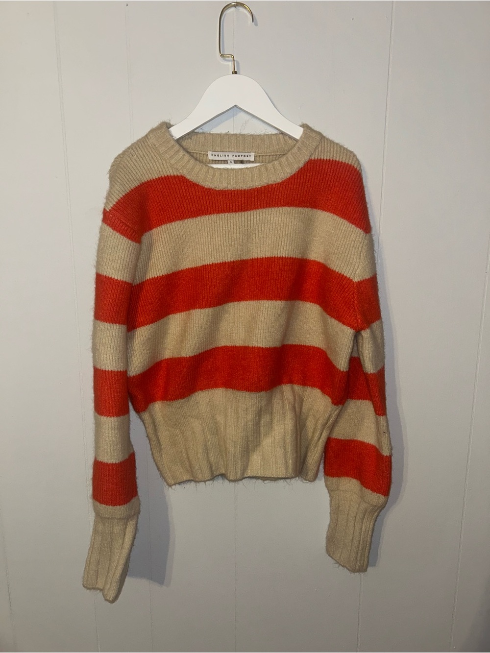 English Factory Red and Beige Striped Crewneck Sweater